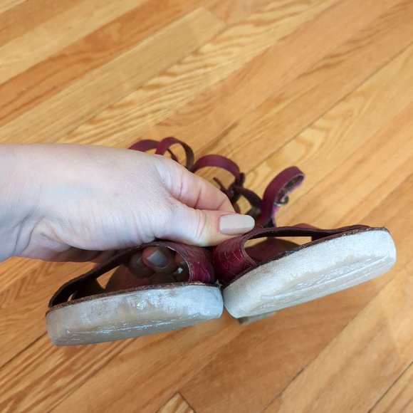 Mjus Leather Ankle Strap Heeled Strappy Distressed Red Sandals size 7.5 - Picture 6 of 14